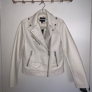 Express Ivory Faux Leather Moto Jacket